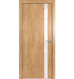 Дверь межкомнатная Future-702 ПВХ, Дуб Винчестер светлый, глухая, лакобель белый, кромка алюминиевая черная матовая, каркасно-щитовая
