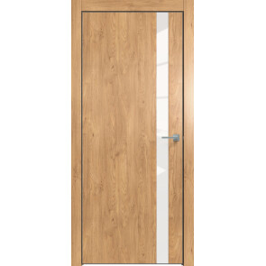 Дверь межкомнатная Future-702 ПВХ Дуб Винчестер светлый, лакобель белый, глухая, лакобель белый, кромка алюминиевая черная матовая, каркасно-щитовая