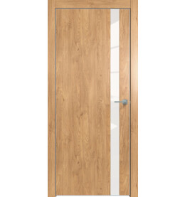 Дверь межкомнатная Future-702 ПВХ, Дуб Винчестер светлый, глухая, лакобель белый, кромка алюминиевая матовый хром, каркасно-щитовая