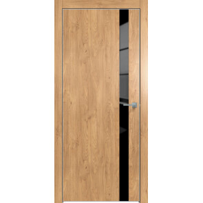 Дверь межкомнатная Future-702 ПВХ Дуб Винчестер светлый, лакобель чёрный, глухая, лакобель чёрный, кромка алюминиевая матовый хром, каркасно-щитовая