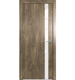 Дверь межкомнатная Future-702 ПВХ, Дуб Винчестер трюфель, глухая, лакобель белый, кромка алюминиевая черная матовая, каркасно-щитовая