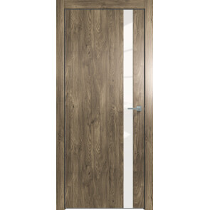 Дверь межкомнатная Future-702 ПВХ Дуб Винчестер трюфель, лакобель белый, глухая, лакобель белый, кромка алюминиевая черная матовая, каркасно-щитовая