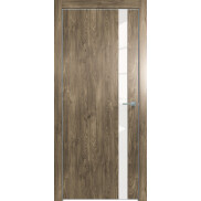 Дверь межкомнатная Future-702 ПВХ Дуб Винчестер трюфель, глухая, декор лакобель белый, кромка алюминиевая матовый хром, каркасно-щитовая