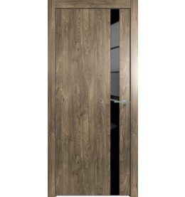 Дверь межкомнатная Future-702 ПВХ, Дуб Винчестер трюфель, глухая, лакобель чёрный, кромка алюминиевая черная матовая, каркасно-щитовая