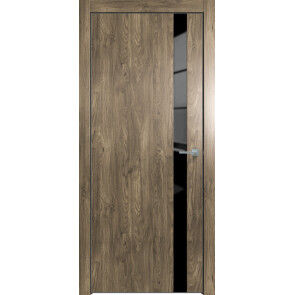 Дверь межкомнатная Future-702 ПВХ Дуб Винчестер трюфель, лакобель чёрный, глухая, лакобель чёрный, кромка алюминиевая черная матовая, каркасно-щитовая