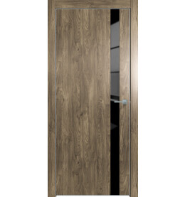 Дверь межкомнатная Future-702 ПВХ, Дуб Винчестер трюфель, глухая, лакобель чёрный, кромка алюминиевая матовый хром, каркасно-щитовая