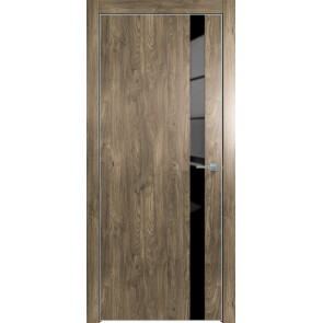 Дверь межкомнатная Future-702 ПВХ Дуб Винчестер трюфель, лакобель чёрный, глухая, лакобель чёрный, кромка алюминиевая матовый хром, каркасно-щитовая