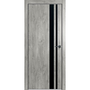 Дверь межкомнатная Future-712 ПВХ Дуб винчестер серый, лакобель чёрный, глухая, кромка алюминиевая черная матовая, каркасно-щитовая