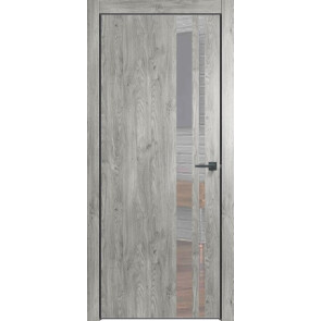 Дверь межкомнатная Future-712 ПВХ Дуб винчестер серый, зеркало, глухая, кромка алюминиевая черная матовая, каркасно-щитовая