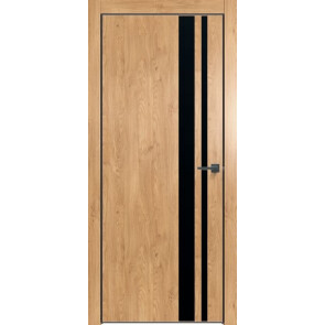 Дверь межкомнатная Future-712 ПВХ Дуб Винчестер светлый, лакобель чёрный, глухая, кромка алюминиевая черная матовая, каркасно-щитовая