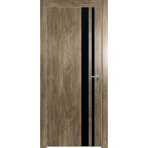 Дверь межкомнатная Future-712 ПВХ Дуб Винчестер трюфель, лакобель чёрный, глухая, кромка алюминиевая матовый хром, каркасно-щитовая