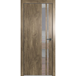 Дверь межкомнатная Future-712 ПВХ Дуб Винчестер трюфель, зеркало, глухая, кромка алюминиевая черная матовая, каркасно-щитовая