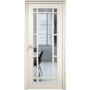 Дверь межкомнатная Англия 13 Эмаль RAL 9010, багет, остекленная, прозрачное с фацетом, каркасно-щитовая