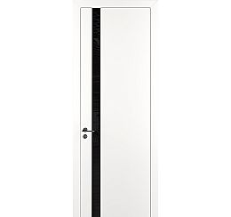 Дверь межкомнатная "К2" Белый матовый, стекло Лакобель чёрный, кромка - матовый хром