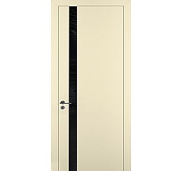 Дверь межкомнатная "К2" Матовый кремовый, стекло Лакобель чёрный, кромка - ABS