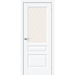 Дверь межкомнатная Неоклассик-35 ПЭТ, White Silk, остекленная, white сrystal, царговая