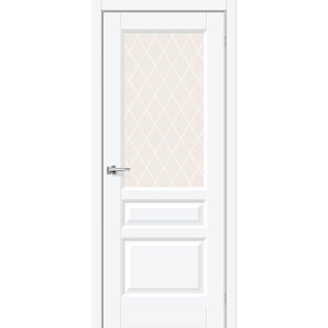Дверь межкомнатная Неоклассик-35 ПЭТ, White Silk, остекленная, white сrystal, царговая