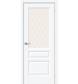 Дверь межкомнатная Неоклассик-35 ПЭТ, White Silk, остекленная, white сrystal, царговая