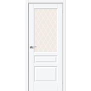 Дверь межкомнатная Неоклассик-35 ПЭТ White Silk, остекленная, декор white silk, white сrystal, царговая