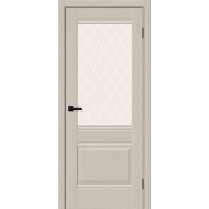 Дверь межкомнатная Прима-3 ПЭТ Cream Silkwood, остекленная, white сrystal, кромка нет, царговая