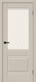 Дверь межкомнатная Прима-3 ПЭТ Cream Silkwood, остекленная, white сrystal, царговая
