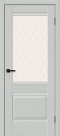 Дверь межкомнатная Прима-3 ПЭТ Grey Silkwood, остекленная, white сrystal, царговая