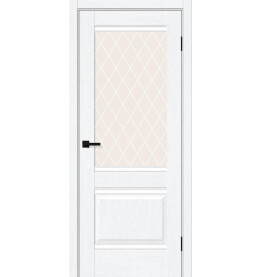 Дверь межкомнатная Прима-3 ПЭТ, White Silkwood, остекленная, white сrystal, царговая