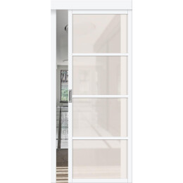 Дверь межкомнатная Твигги-11.3 раздвижная ПЭТ, White Silk, остекленная, magic fog, царговая