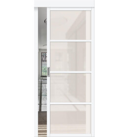 Дверь межкомнатная Твигги-11.3 раздвижная ПЭТ, White Silk, остекленная, magic fog, царговая