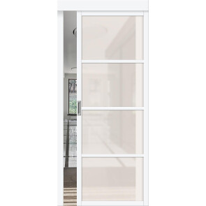 Дверь межкомнатная Твигги-11.3 раздвижная ПЭТ, White Silk, остекленная, magic fog, царговая