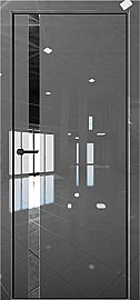 Дверь межкомнатная "Платина-7"  Crystall Gray вставка Зеркало кромка-чёрная матовая