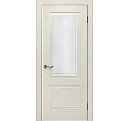 Дверь межкомнатная шпонированная "Сити-5" RAL 9001 Крем стекло Сатинато с рисунком