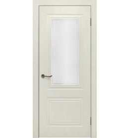 Дверь межкомнатная Сити-5 Шпонированные, Крем, остекленная, сатинат белый художественный, каркасно-щитовая