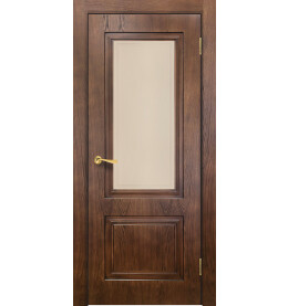 Дверь межкомнатная Сити-5 Шпонированные, Тон Орех-2, остекленная, сатинат бронза художественный, каркасно-щитовая