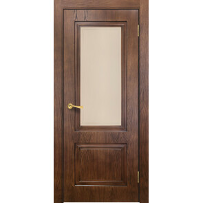 Дверь межкомнатная Сити-5 Шпонированные Тон Орех-2, остекленная, сатинат бронза художественный, каркасно-щитовая