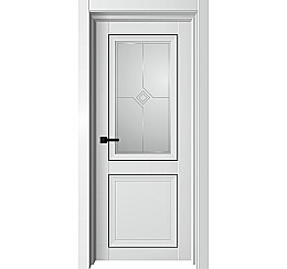 Дверь межкомнатная Мун Винил, Белый бархат, остекленная, сатинат белый, царговая