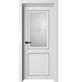 Дверь межкомнатная Мун Винил, Белый бархат, остекленная, сатинат белый, царговая