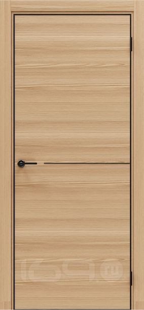 Дверь межкомнатная Порта-50.1 4AB Полипропилен, Natural Oak в комплекте с врезанной черной магнитной защелкой, глухая, кромка алюминиевая черная матовая, каркасно-щитовая