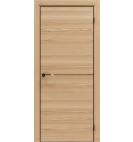 Дверь межкомнатная Порта-50.1 4AB Полипропилен, Natural Oak в комплекте с врезанной черной магнитной защелкой, глухая, кромка алюминиевая черная матовая, каркасно-щитовая