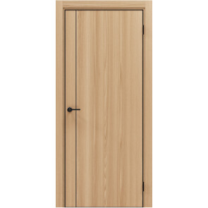 Дверь межкомнатная Порта-50.11 4AB Полипропилен, Natural Oak в комплекте с врезанной черной магнитной защелкой, глухая, кромка алюминиевая черная матовая, каркасно-щитовая