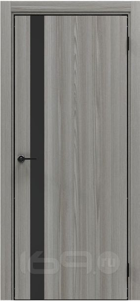 Дверь межкомнатная Порта-51 4AB Полипропилен, Grey Oak в комплекте с врезанной черной магнитной защелкой, глухая, кромка алюминиевая черная матовая, каркасно-щитовая