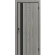 Дверь межкомнатная Порта-51 4AB Полипропилен Grey Oak, глухая, декор black star, кромка алюминиевая черная, каркасно-щитовая