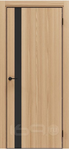 Дверь межкомнатная Порта-51 4AB Полипропилен, Natural Oak в комплекте с врезанной черной магнитной защелкой, глухая, кромка алюминиевая черная матовая, каркасно-щитовая