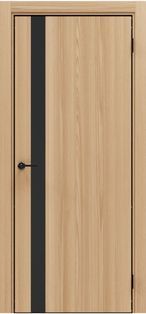 Дверь межкомнатная Порта-51 4AB Полипропилен, Natural Oak в комплекте с врезанной черной магнитной защелкой, глухая, кромка алюминиевая черная матовая, каркасно-щитовая