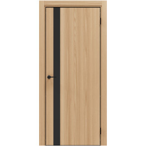 Дверь межкомнатная Порта-51 4AB Полипропилен, Natural Oak в комплекте с врезанной черной магнитной защелкой, глухая, кромка алюминиевая черная матовая, каркасно-щитовая