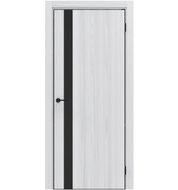 Дверь межкомнатная Порта-51 4AB Полипропилен, White Oak в комплекте с врезанной черной магнитной защелкой, глухая, кромка алюминиевая черная матовая, каркасно-щитовая