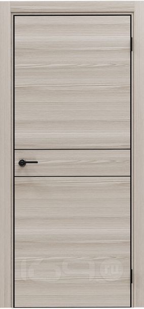 Дверь межкомнатная Порта-52 4AB Полипропилен, Alpik Oak в комплекте с врезанной черной магнитной защелкой, глухая, кромка алюминиевая черная матовая, каркасно-щитовая