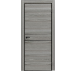 Дверь межкомнатная Порта-52 4AB Полипропилен Grey Oak, глухая, кромка алюминиевая черная, каркасно-щитовая