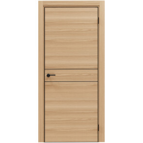 Дверь межкомнатная Порта-52 4AB Полипропилен, Natural Oak в комплекте с врезанной черной магнитной защелкой, глухая, кромка алюминиевая черная матовая, каркасно-щитовая