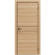 Дверь межкомнатная Порта-52 4AB Полипропилен, Natural Oak в комплекте с врезанной черной магнитной защелкой, глухая, кромка алюминиевая черная матовая, каркасно-щитовая